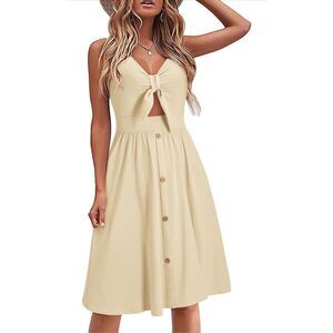 NEW Cream Tie Front Spaghetti Strap Beach Dress Pockets L